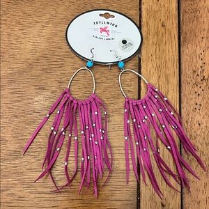 Idyllwind Magenta Fringe Hoop Earrings with Silver Beads
